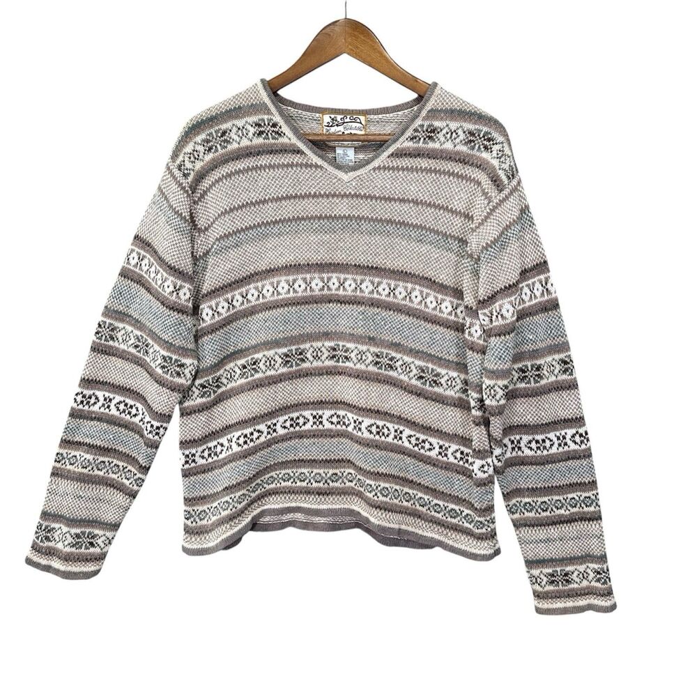 Vintage Heirloom Collectibles Sweater Size Large Fair Isle Nordic Beige Neutral
